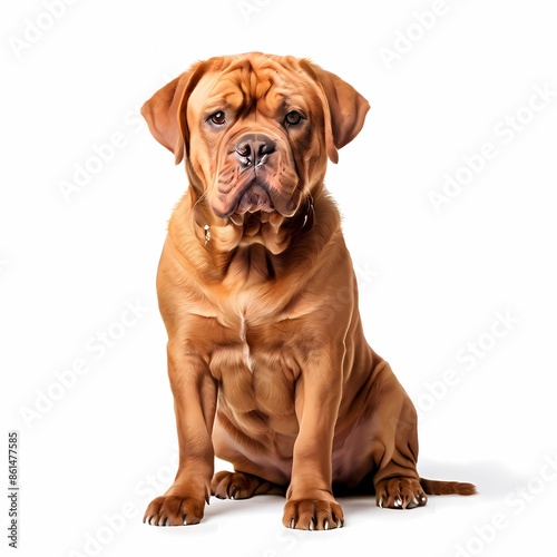 Dogue de Bordeaux dog breed standing against white background, AI Generated photo