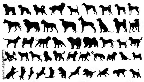 Silhouettes of domestic animals. Dog breed silhouettes. Vector illustration. 