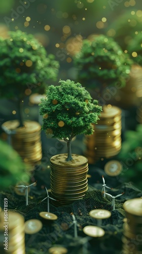 Green Energy Growth, Trees on Coins and Renewable Graph photo