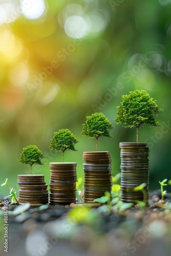 Green Energy Growth, Trees on Coins and Renewable Graph photo