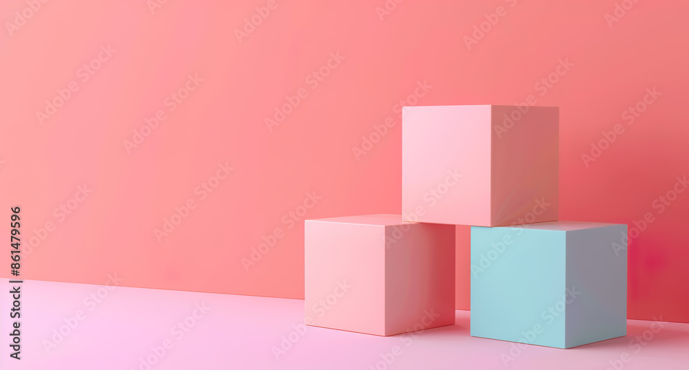 Obraz premium Minimalist pastel-colored cubes on pink background