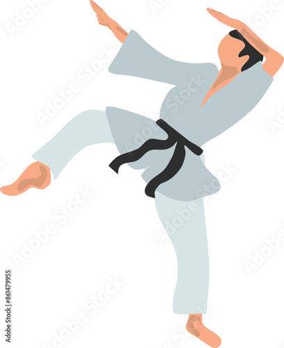 Karate fighter in grey kimono vector illustration on a white background