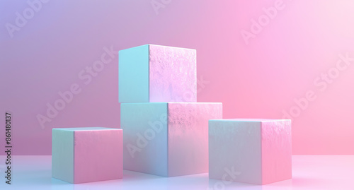 Minimalist pastel-colored cubes on pink background