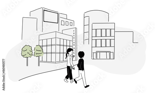 街を歩く男女のイラスト