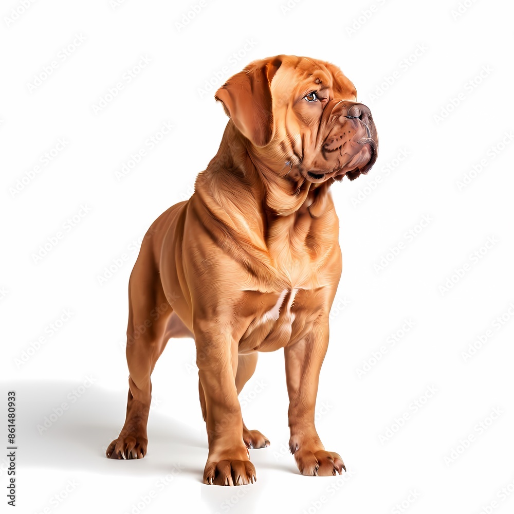 Dogue de bordeaux dog breed standing against white background, AI Generated Dogue de bordeaux dog breed standing against white background, AI Generated