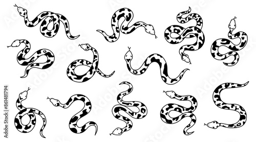 flat design snake silhouette collection