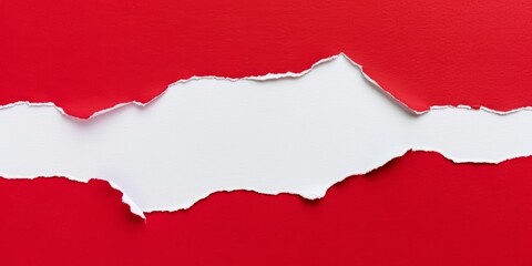 Torn hole paper background. An overhead view of red torn paper revealing a white background for dramatic contrast. Ideal for announcements promotions