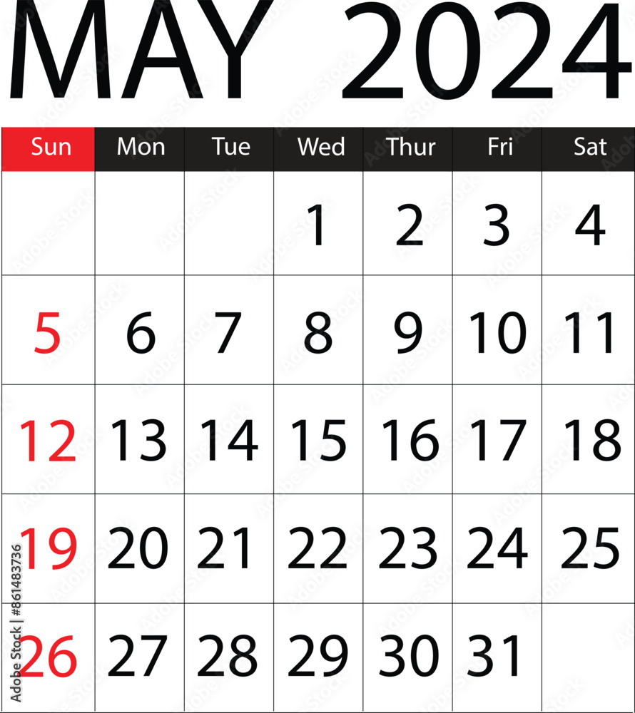 may 2024 calendar. simple modern may 2024 calendar isolated on white background full vector file. may 2024 calendar. simple modern may 2024 calendar isolated on white background full vector file.
