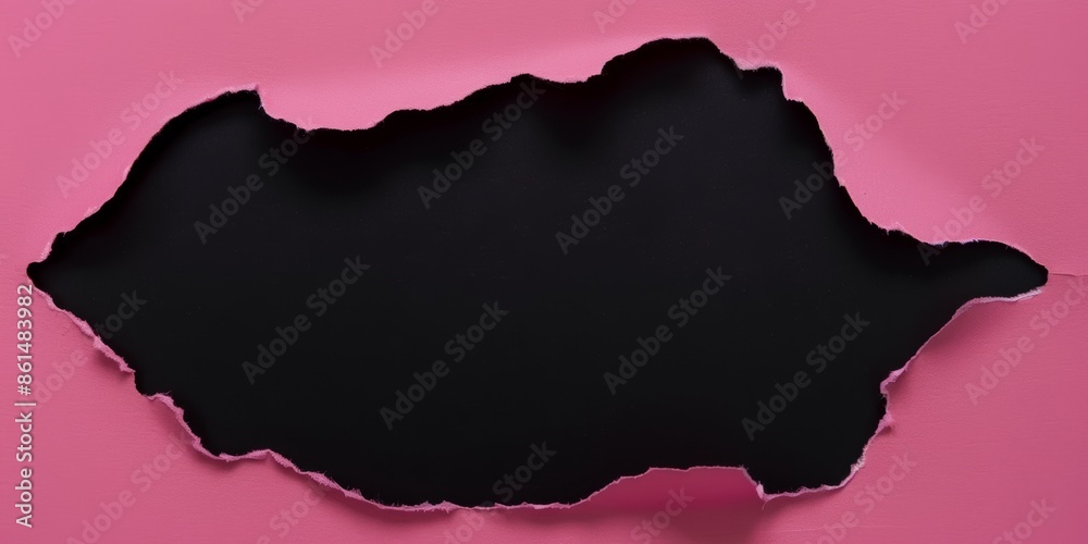Torn hole paper background. An overhead view of pink torn paper revealing a black background for dramatic contrast. Ideal for announcements promotions Torn hole paper background. An overhead view of pink torn paper revealing a black background for dramatic contrast. Ideal for announcements promotions