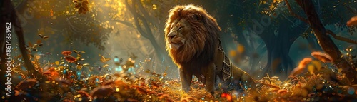 A majestic lion standing upright