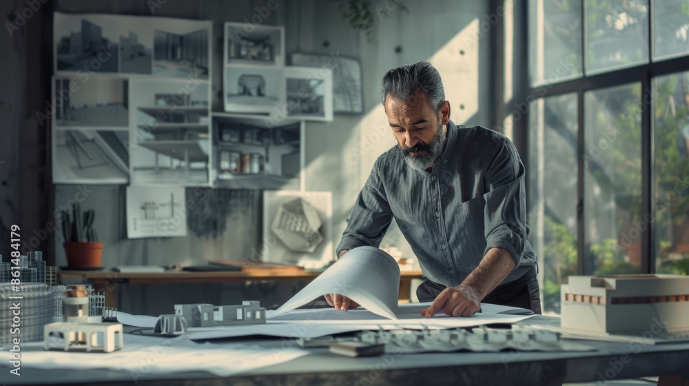 The Architect Reviewing Blueprints The Architect Reviewing Blueprints