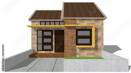 3D Illustration of A Small House-House Exterior © DysOdyssey