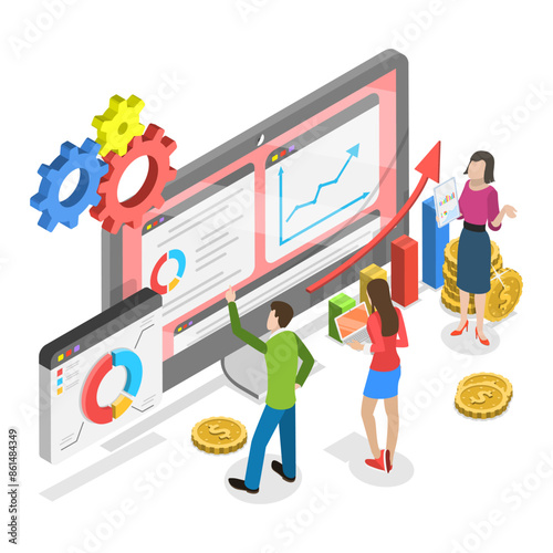 3D Isometric Flat Illustration of Business Analysis, Managing Financial Income. Item 1