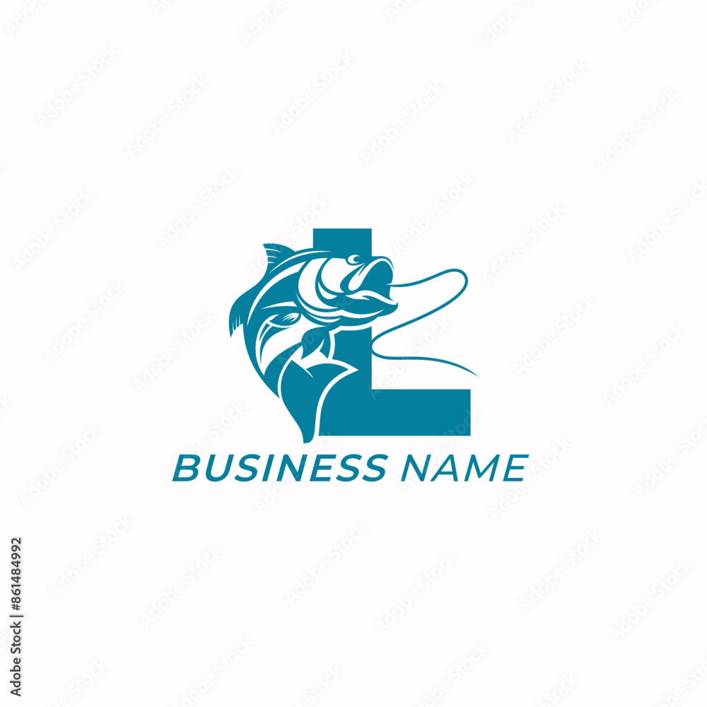 Fototapeta premium design logo combine letter L and fishing tuna