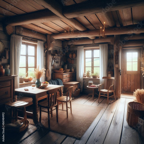 Cozy Rustic Cottage Interior with Vintage Decor