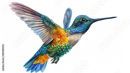 Hummingbird spreads wings in flight © Cris