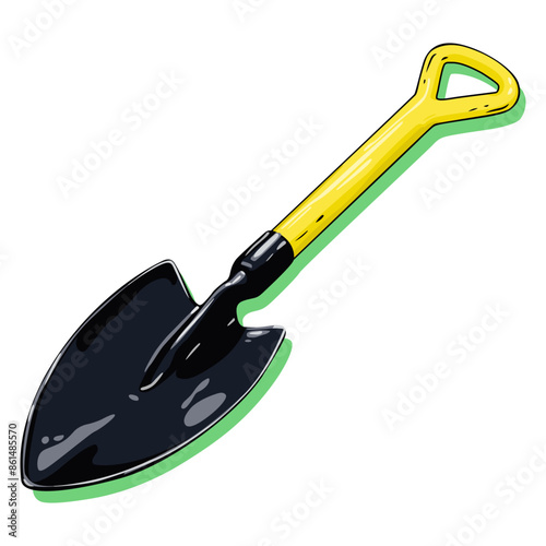 Garden shovel hand drawn in cartoon style vector illustration. Isolated clip-art object on white background. Gardening Tools icon. Spade for digging soil. Camping, hiking, horticulture concept art.