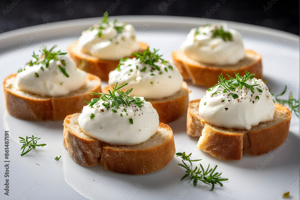 Crostini with cream cheese, isolated on white background. High resolution image Crostini with cream cheese, isolated on white background. High resolution image