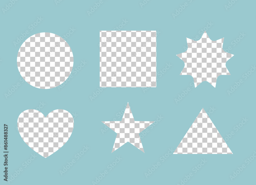 Basic Shape vector with checker board pattern fill inside, including square circle star love triangle