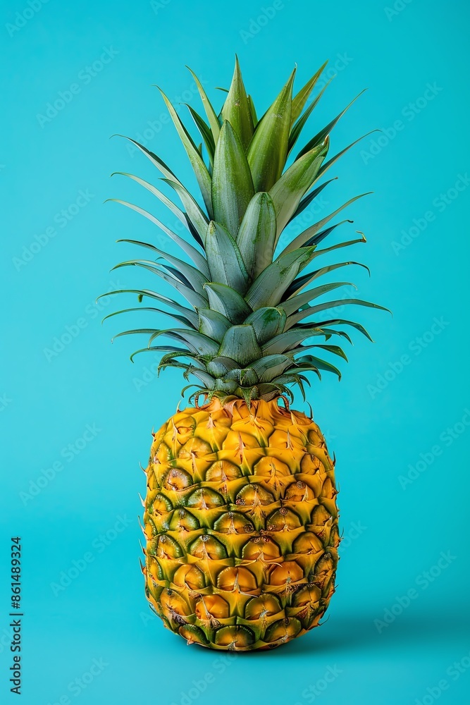 Fresh pineapple, teal background Fresh pineapple, teal background