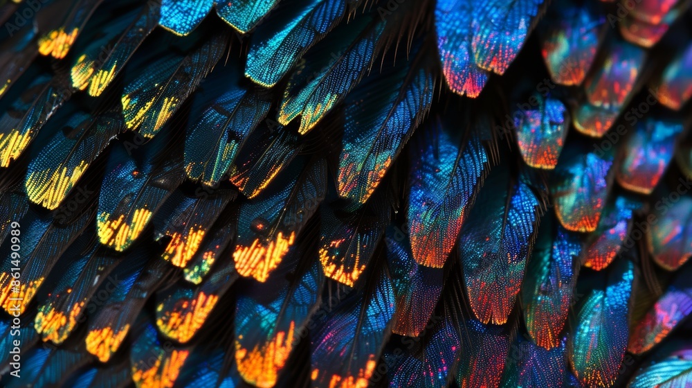 Obraz premium Detailed close up revealing intricate vibrant pattern on a tropical butterfly wing