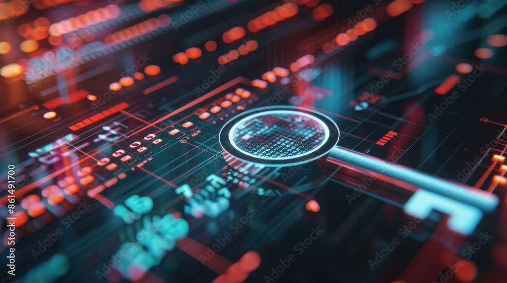 Data analysis chart, white system monitoring interface, key icon, front view, highlights secure connection, digital binary as object, colored pastel Data analysis chart, white system monitoring interface, key icon, front view, highlights secure connection, digital binary as object, colored pastel