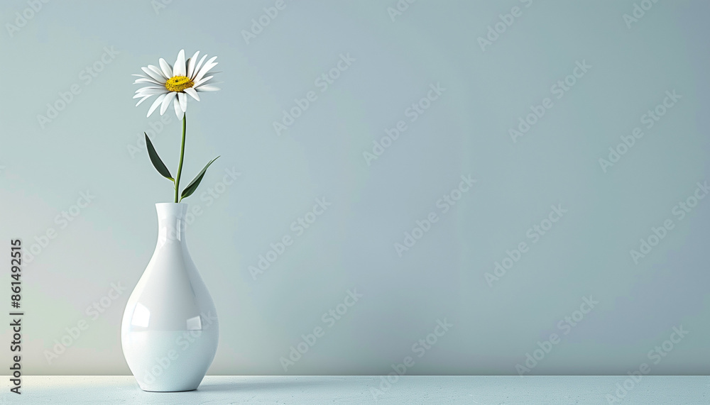 A single daisy in a white vase against a light background, symbolizing simplicity and natural beauty, enhancing any minimalist space