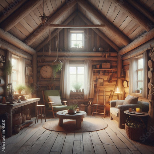 Cozy Rustic Cottage Interior with Vintage Decor