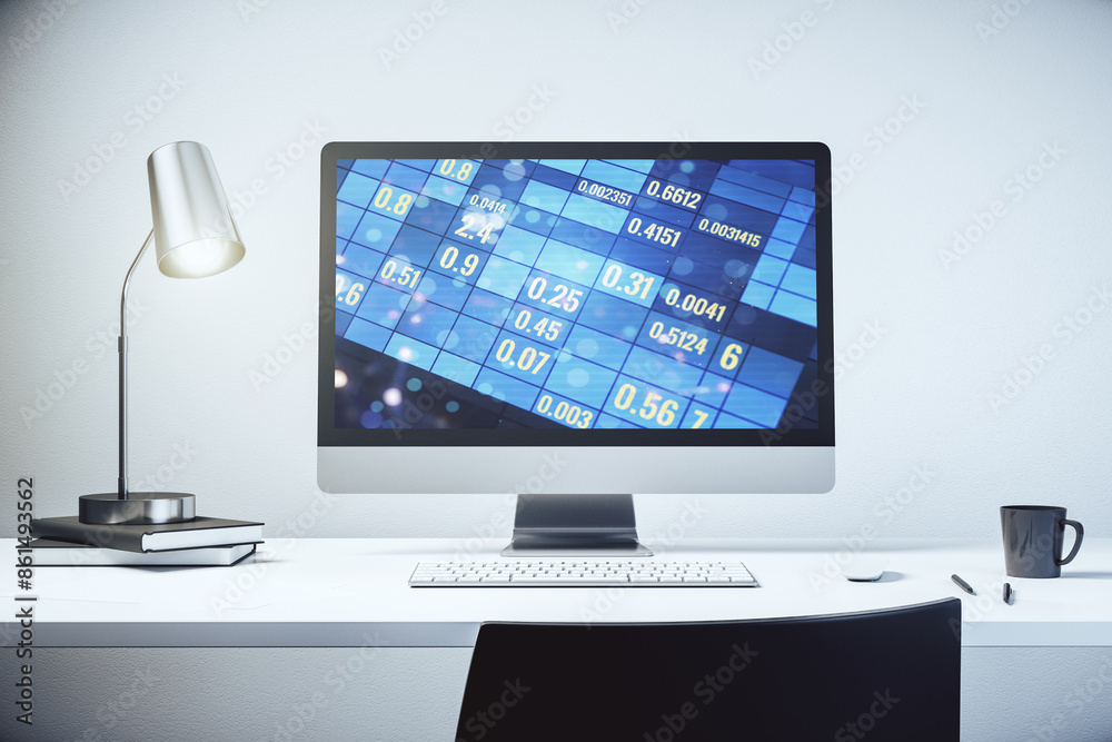 Stats data illustration on modern laptop monitor, computing and analytics concept. 3D Rendering Stats data illustration on modern laptop monitor, computing and analytics concept. 3D Rendering
