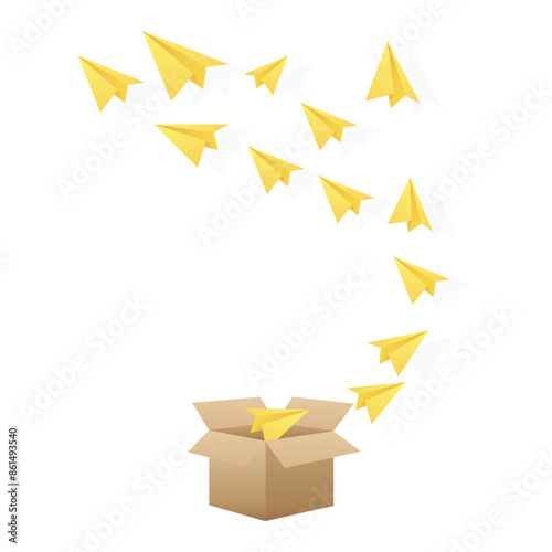 paper airplane and paper box vector illustration.