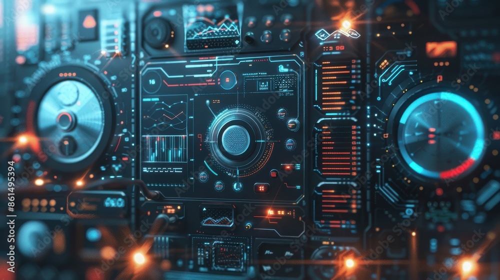 Digital lock, data analysis chart, system monitoring interface, top view, signifies secure data monitoring, scifi tone, monochromatic color scheme Digital lock, data analysis chart, system monitoring interface, top view, signifies secure data monitoring, scifi tone, monochromatic color scheme