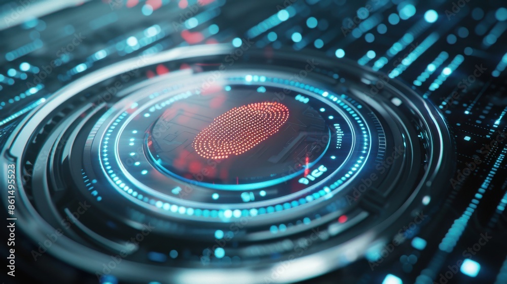 Lock icon, silver digital analytics graph, fingerprint scan, side view, conveys data integrity, robotic tone, splitcomplementary color scheme Lock icon, silver digital analytics graph, fingerprint scan, side view, conveys data integrity, robotic tone, splitcomplementary color scheme
