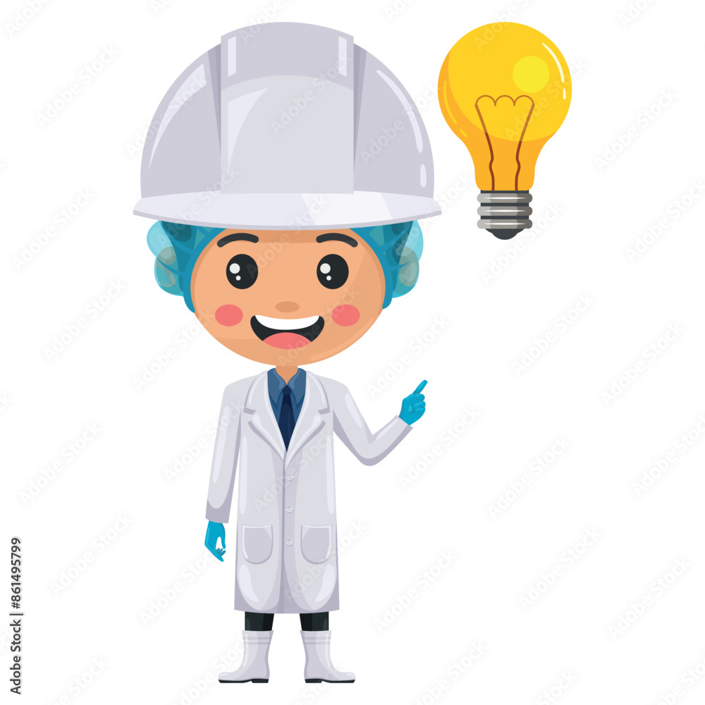 Quality control supervisor with a light bulb. Food industry engineer. Creative concept for the generation of ideas. Chief food safety engineer. Science, technology and safety in food production Quality control supervisor with a light bulb. Food industry engineer. Creative concept for the generation of ideas. Chief food safety engineer. Science, technology and safety in food production