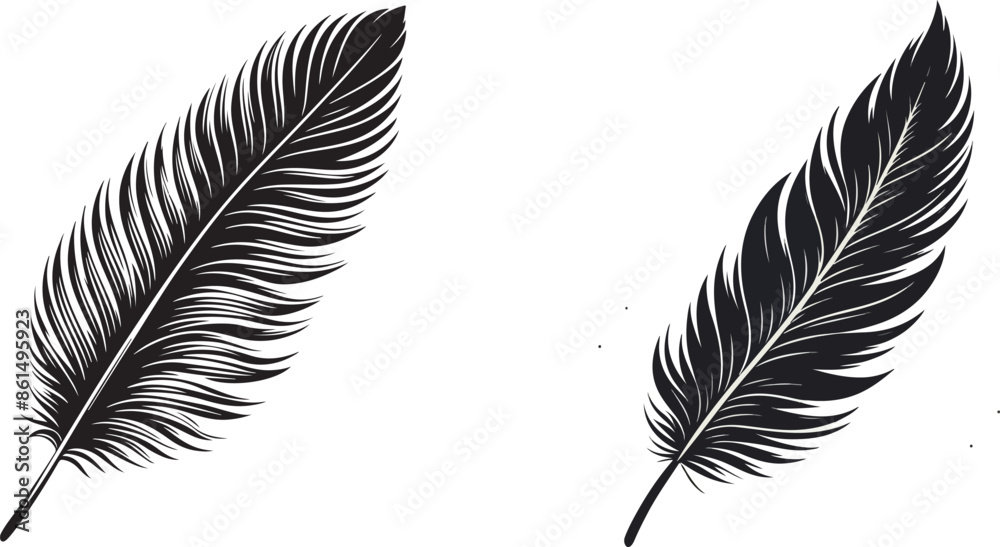 Obraz premium Feather line art vector illustration set, minimalist feather design