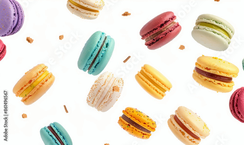 Wallpaper Mural Various colorful of macarons floating on the air Torontodigital.ca