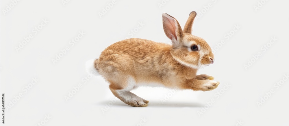 Fototapeta premium A brown and white rabbit isolated on a white background with copy space image.