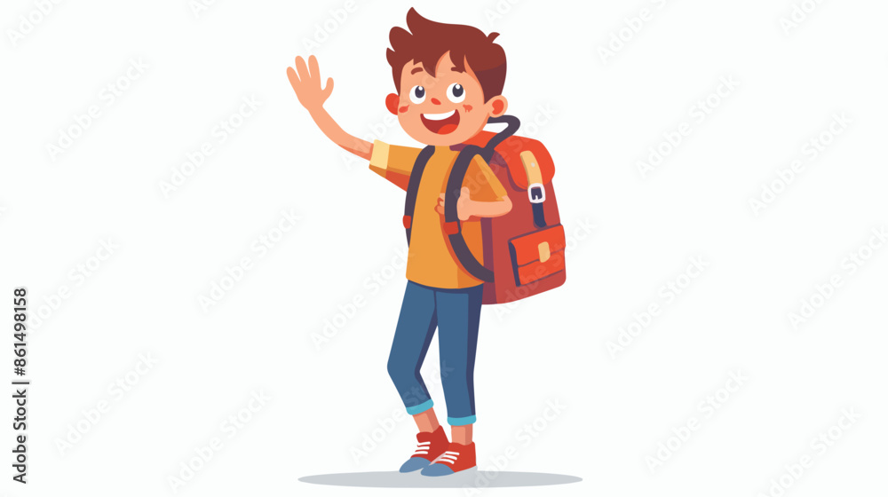 Schoolboy with Backpack Waving Hand Isolated on White Schoolboy with Backpack Waving Hand Isolated on White