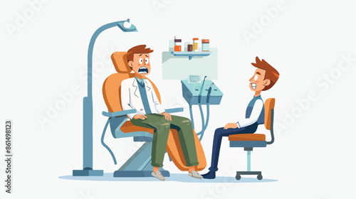 Scared Man Patient Sit in Medical Chair in Stomatolog