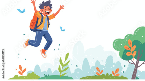 Schoolboy with Backpack Rejoice Landing Page Template