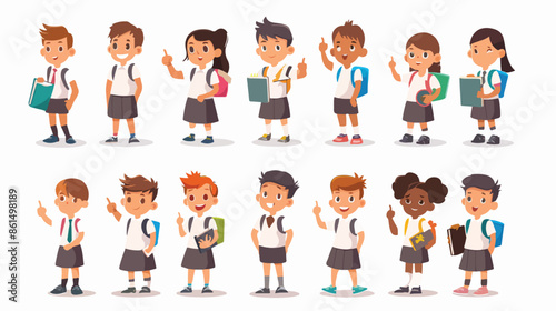 Schoolkid Character Different Poses and Expressions.