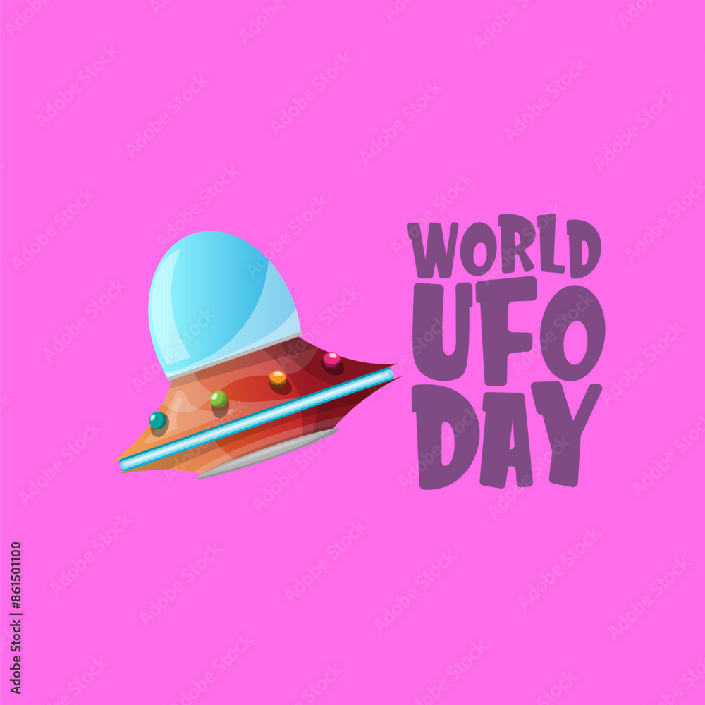 World Ufo Day greeting card and banner with flying Saucer isolated on ...
