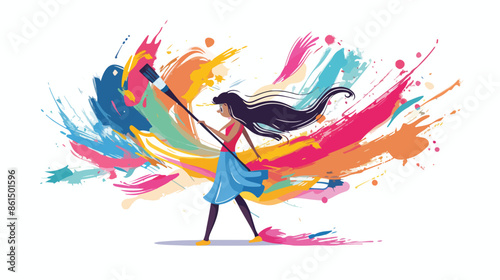 Schoolgirl Character Wields An Enormous Paint brush 
