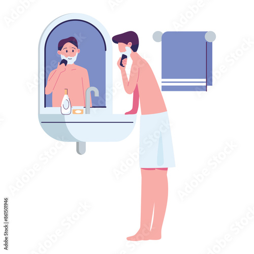 man is shaving his face flat style illustration vector design
