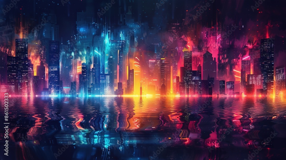 Music on urban city with neon color music background Music on urban city with neon color music background