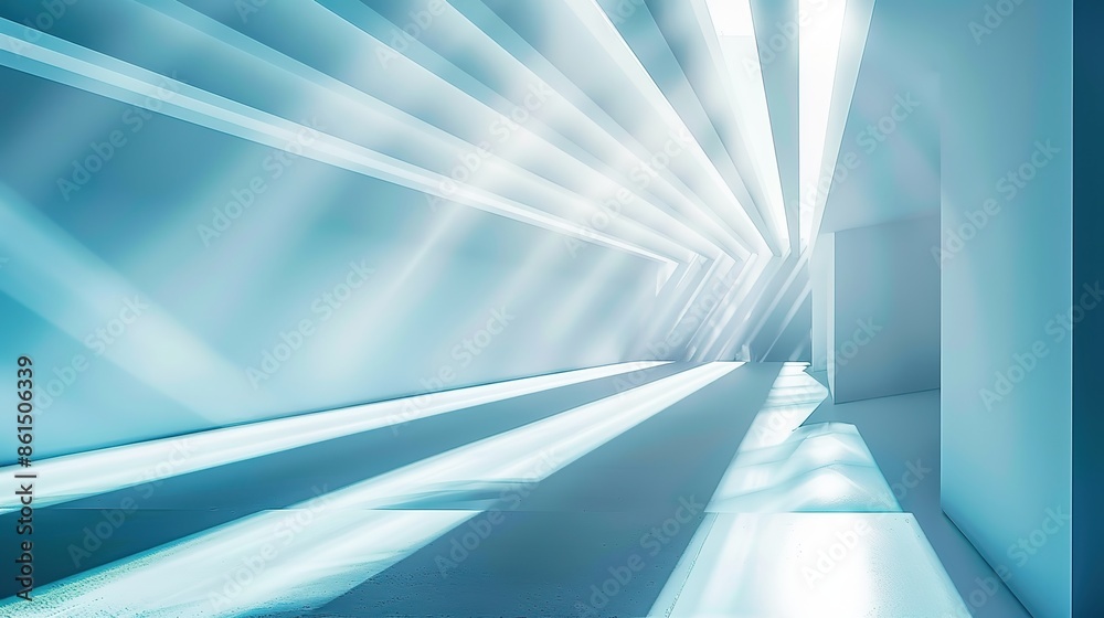 Abstract Light Blue Background Featuring a Long Corridor with Glowing Lights and Soft Shadows: Minimalist Design in Cool Colors with Sharp Focus in Professional High-Resolution Photography Abstract Light Blue Background Featuring a Long Corridor with Glowing Lights and Soft Shadows: Minimalist Design in Cool Colors with Sharp Focus in Professional High-Resolution Photography