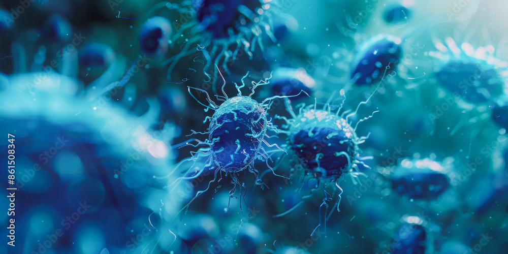 Close-up view of a bacterial colony on a blue background Close-up view of a bacterial colony on a blue background