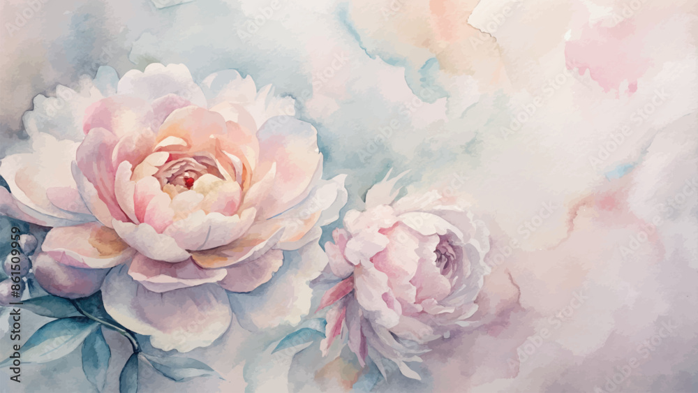 Soft pastel peonies watercolor background Soft pastel peonies watercolor background