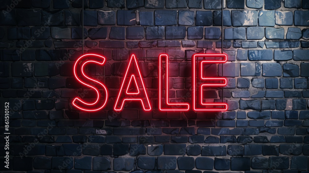Obraz premium Red neon sale sign on brick wall