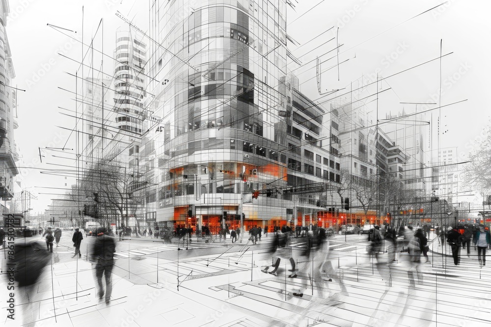 Fototapeta premium Abstract black and white architectural sketch of a government building