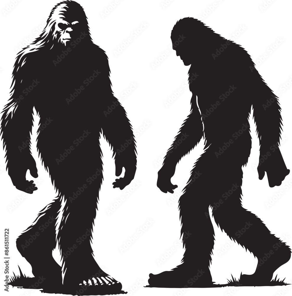 Fototapeta premium Bigfoot silhouettes vector image Flat silhouette design illustration